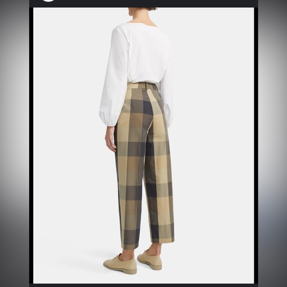 Theory High-Rise Straight Pant in Check Silk-Cotton - Picture 4 of 12